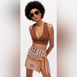UO Paradise Printed Notched Mini Skirt Small